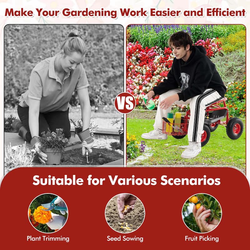 Costway Garden Cart Rolling Work Seat Wagon Scooter for Planting with - See Details