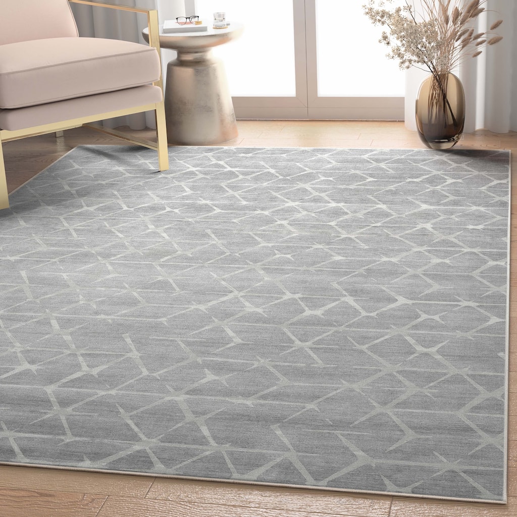 Well Woven Abstract Kintsugi Modern Geometric Flat-Weave Machine Washable Area Rug