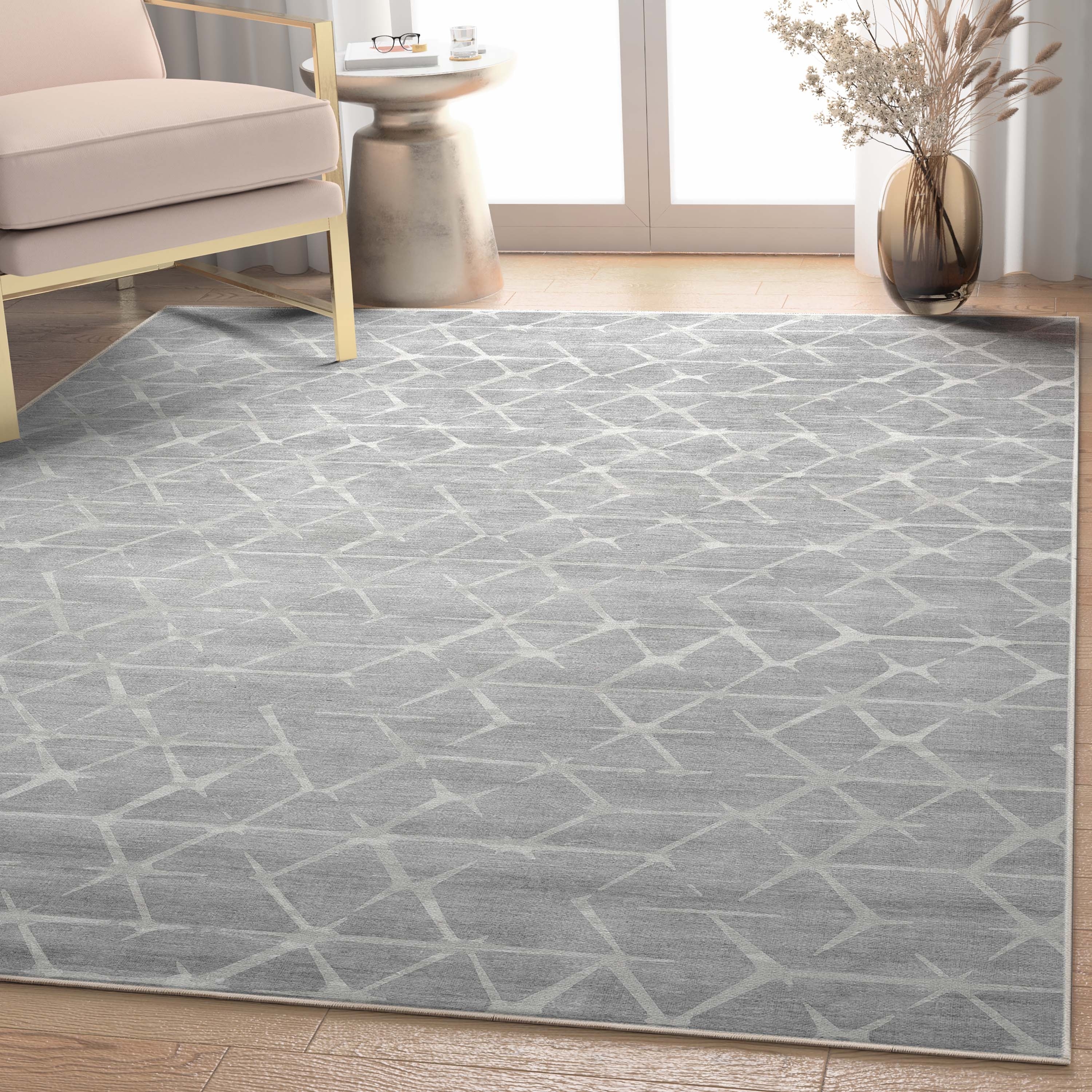 Well Woven Abstract Kintsugi Modern Geometric Flat-Weave Machine Washable Area Rug