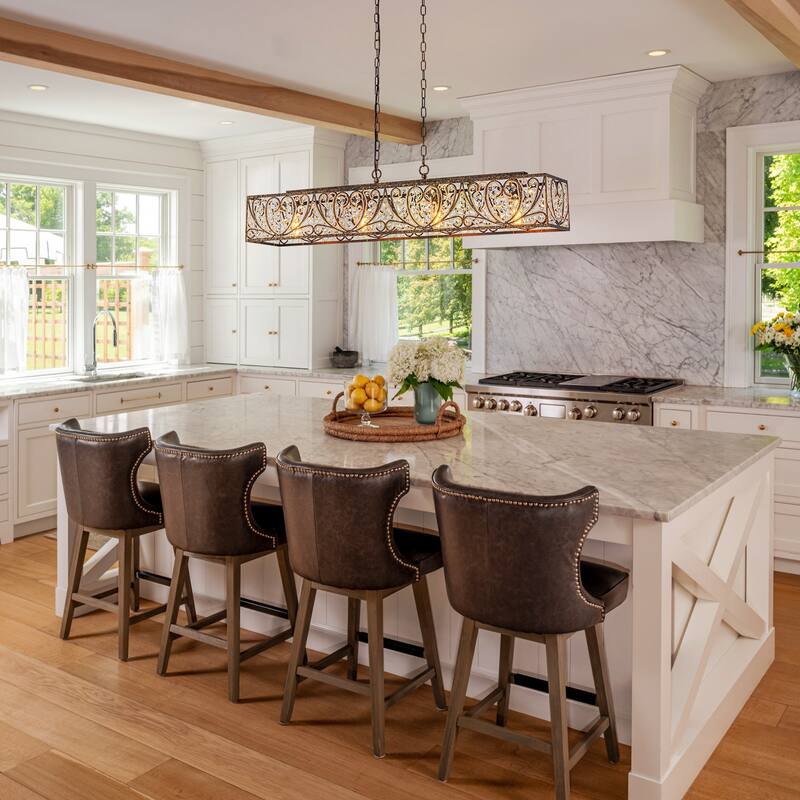 Vintage Glam 4-Light Linear Crystal Pendant Light for Kitchen Island Dining Room