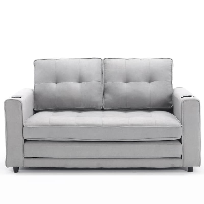 Foldable Tufted Loveseat with Pull Out Bed and Side Pockets
