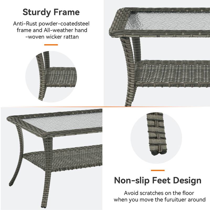 Outdoor Coffee Table with Tempered Glass Top