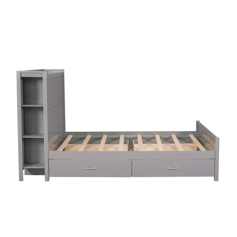 Merax Full Size Platform Bed with Drawers and Storage Shelves