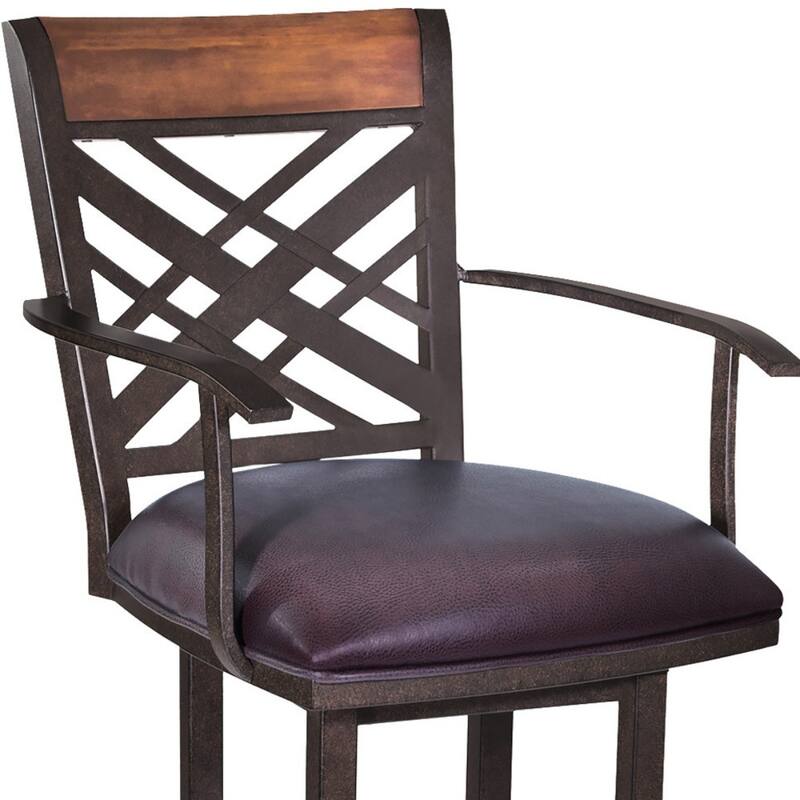 Brown Faux Leather Full Back Counter Bar Stool with Iron Frame and Cushion - 19” x 19” x 45” (D x W x H)