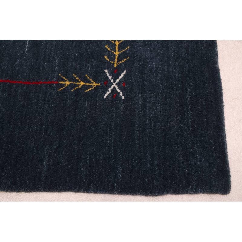ECARPETGALLERY Hand Loomed Kashkuli Gabbeh Navy Wool Rug - 4'11 x 7'10