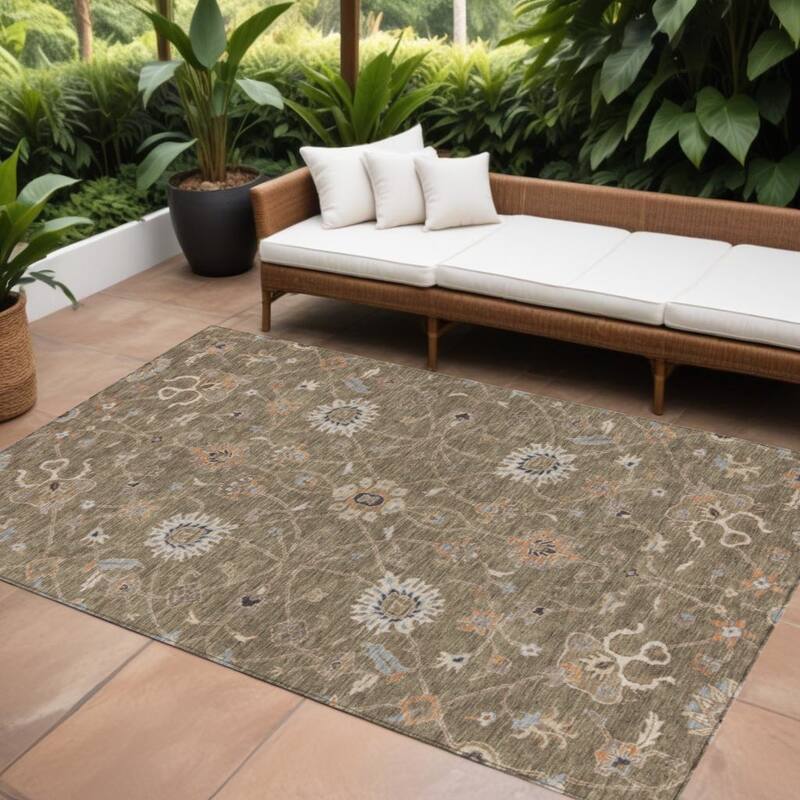 HomeRoots Floral Traditional Rectangle Outdoor Rug - 10' X 14'