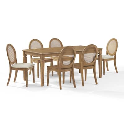 Crosley Katia 7Pc Dining Set With Cane-Back Upholstered Chairs