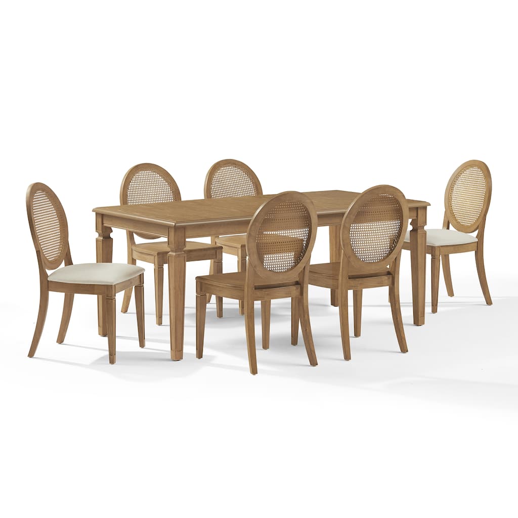 Crosley Katia 7Pc Dining Set With Cane-Back Upholstered Chairs