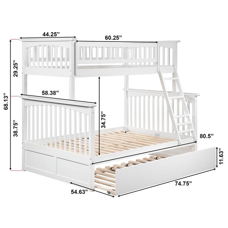 Columbia Bunk Bed Twin over Full with Full Trundle Bed