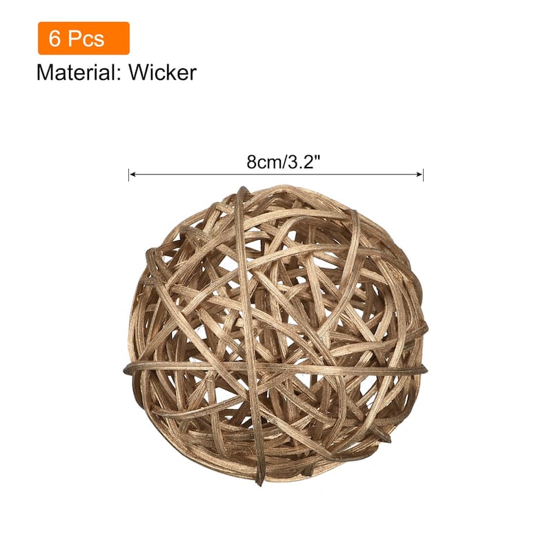 6 Pcs Wicker Rattan Balls 3.2 Inch Rattan Balls Vase Fillers - Gold