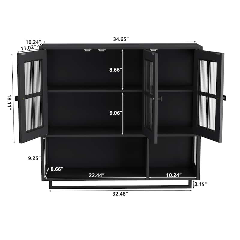 Modern 2 Door/3 Doors Wall Cabinet with 2-tier Enclosed Storage, 1 Open Shelf, and Towel Rack