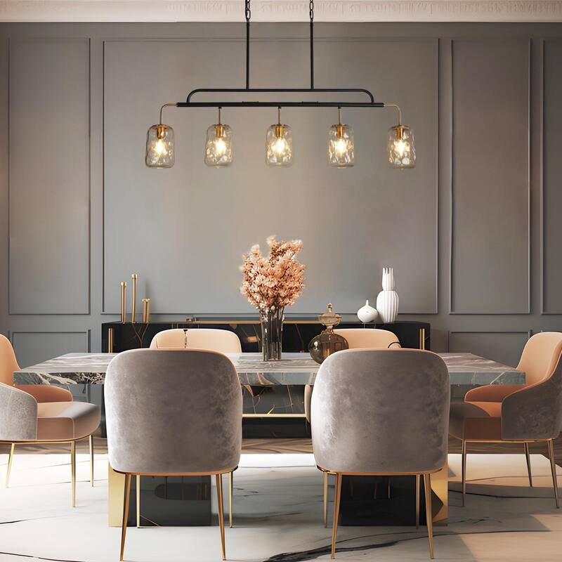 Modern 5-Light Hand-blown Glass 41" W Chandelier Gun Black Gold Kitchen Island Light - W 41.3" x D 4.3" x H 24"