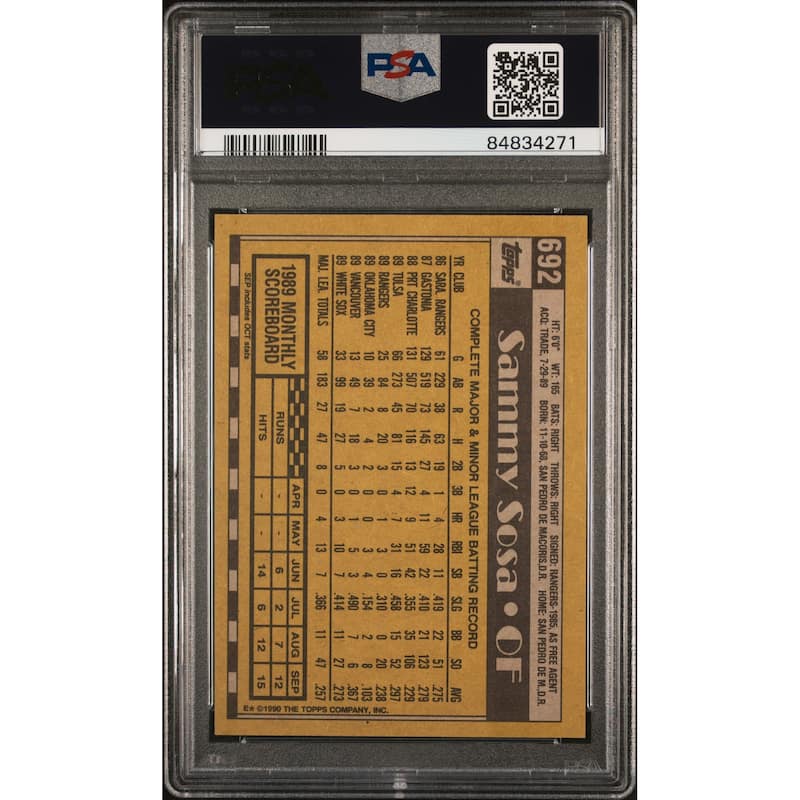 Sammy Sosa 1990 Topps Signed Baseball Rookie Card #692 Auto Graded PSA 10 834271 - 8'6" x 11'6"