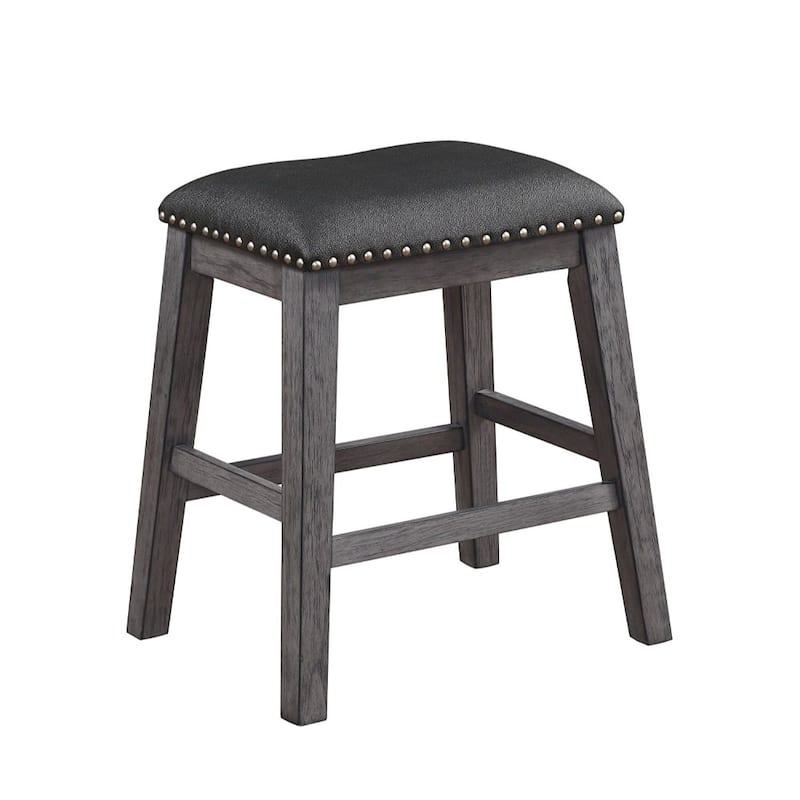 Wood & Leather CoUnter Height Stool with Nail head Trim, Set of 2 - 24.5 H x 16.5 W x 21.5 L Inches