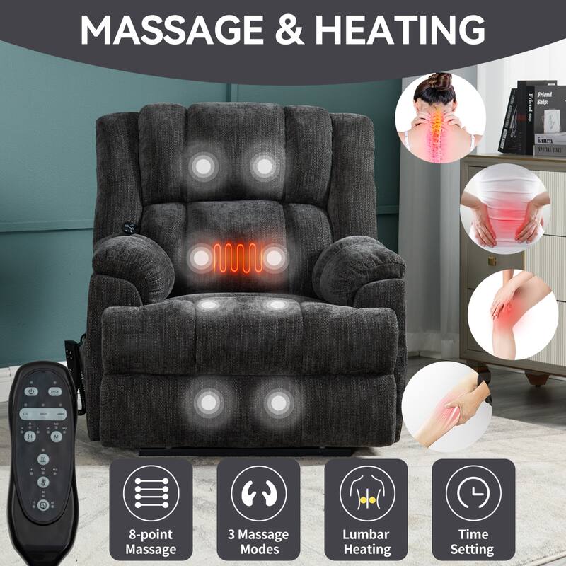 Roomfitters Dual Motor Power Lift Recliner Chair with Heat and Massage Infinite Position Heavy Duty Sofa for Seniors