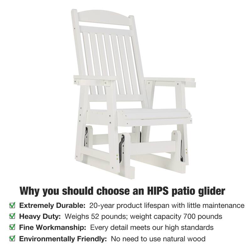Poly Lumber Patio Glider for One Person with Cup Holders, HIPS Material, All-Weather Resistant
