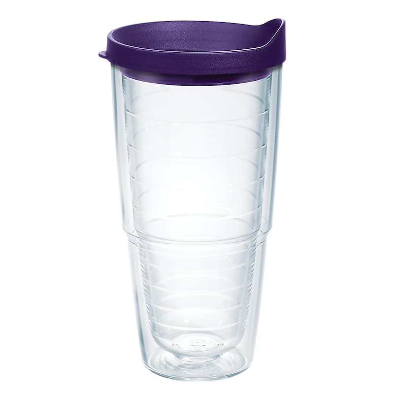 Tervis Clear & Colorful Lidded Made in USA Double Walled Insulated Travel Tumbler, Royal Purple Lid - 24oz