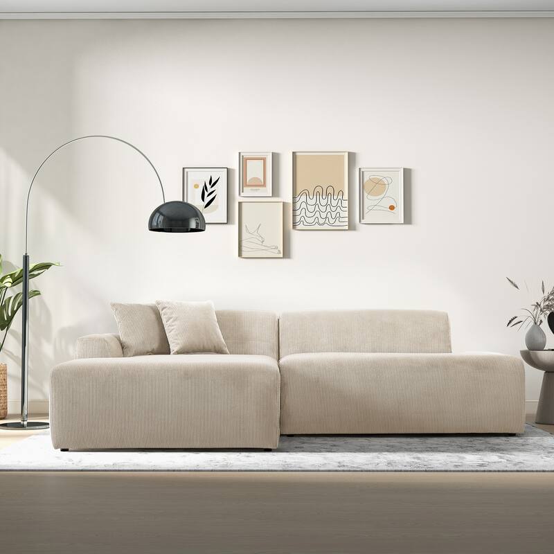 Daron Mid-Century Modern Sectional Corduroy Sofa - Cream - Left Facing