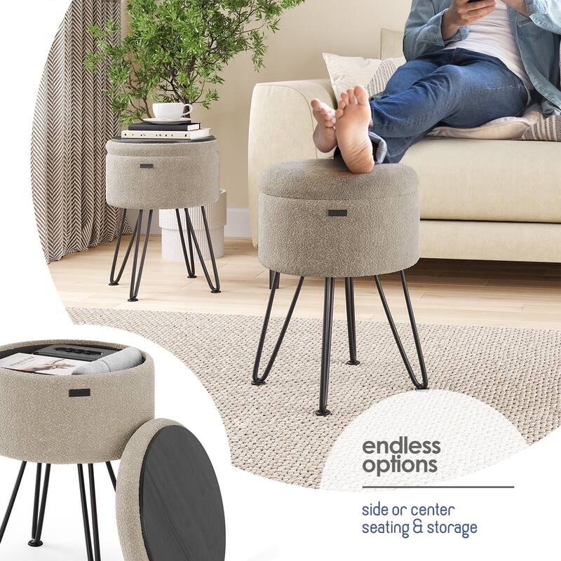 StorageBud Round Ottoman with Storage, Modern Ottomans for Living Room and Bedroom
