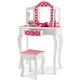 preview thumbnail 1 of 4, Kid Vanity Set Wooden Makeup Table Stool Tri-Folding Mirror Pink Pink Polka Dot+White