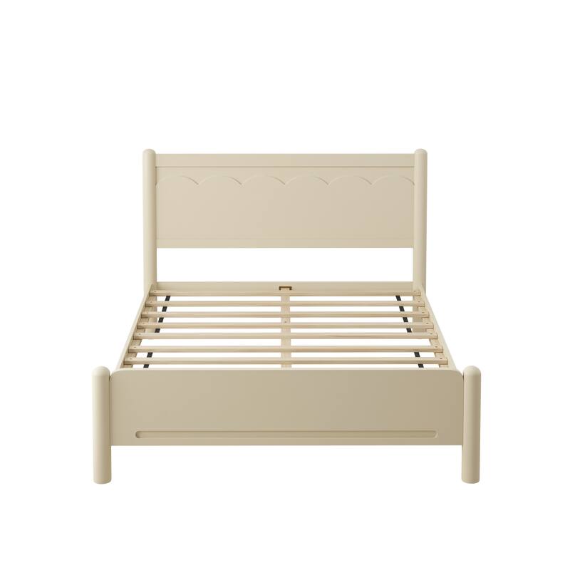 Wood Platform Bed Frame with Headboard & Wooden Slat Support