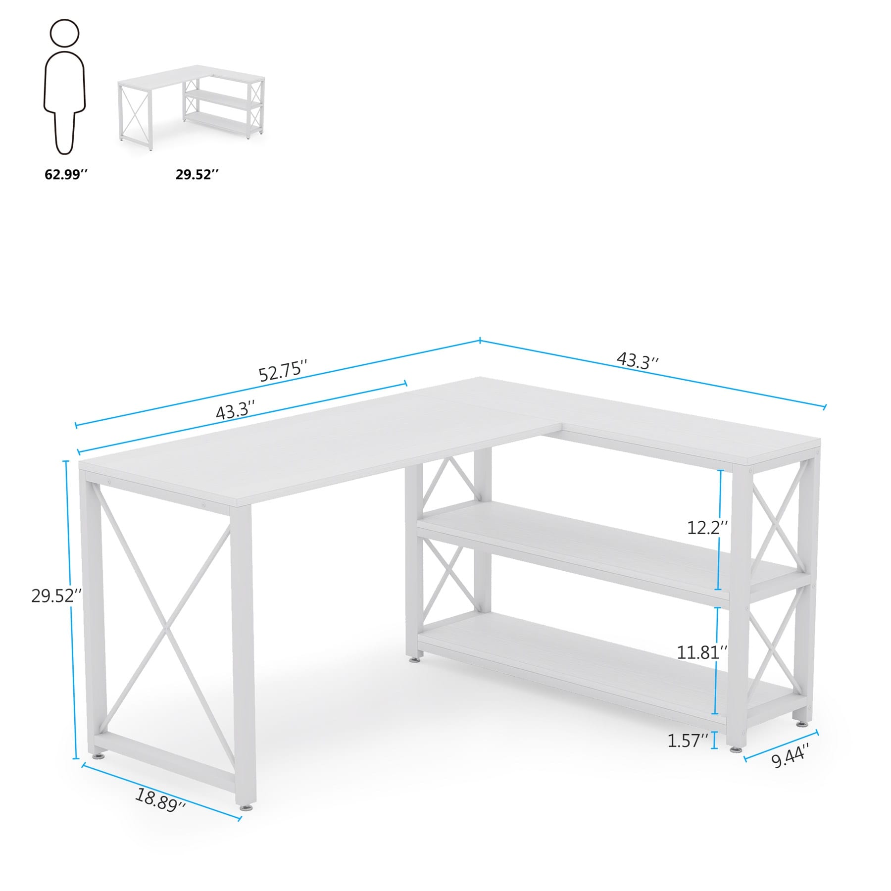 Industrial L-Shaped Desk with Storage Shelves, Corner Computer Desk PC Laptop Study Table Workstation