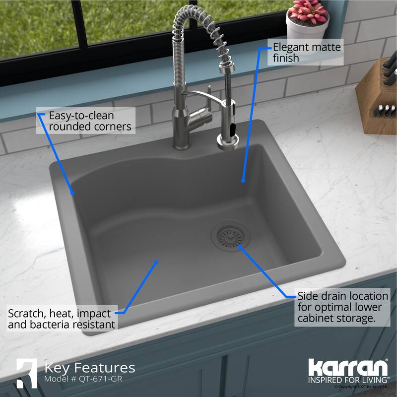 Karran Drop-in Quartz Single Bowl Kitchen Sink