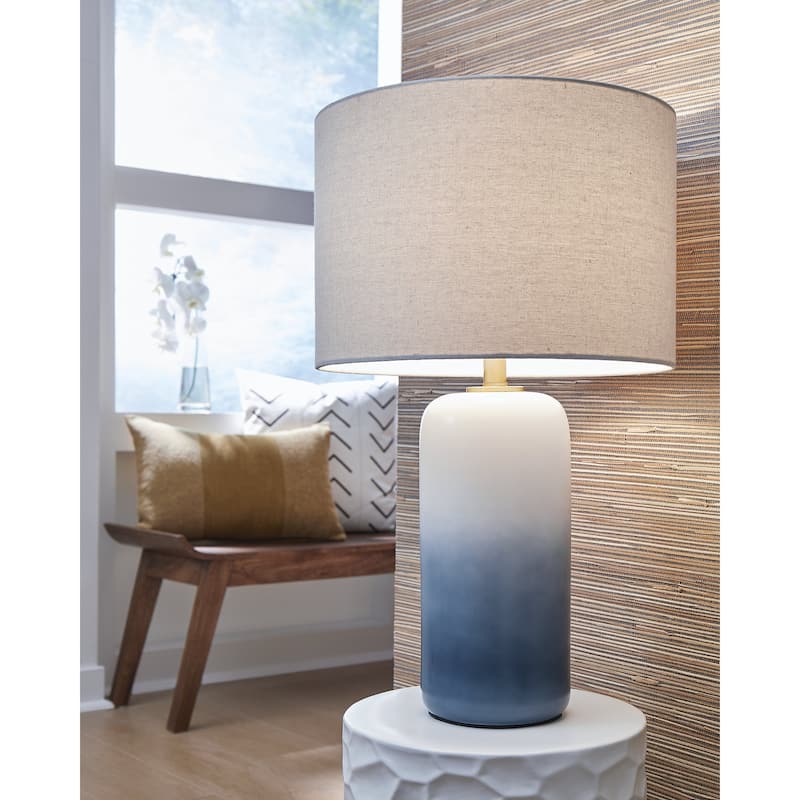 Ashley Furniture Lemrich White & Teal Ceramic Table Lamp - 15"W x 15"D x 26"H