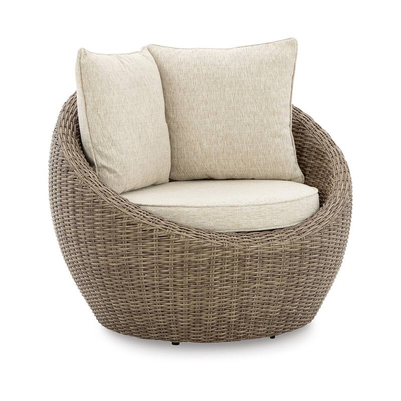 Swivel Outdoor Lounge Chair Set of 2, Beige Wicker, Nuvella Cushions
