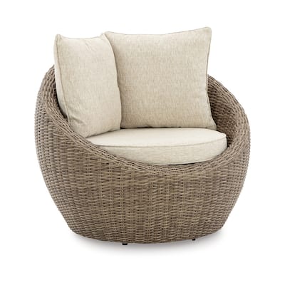 Swivel Outdoor Lounge Chair Set of 2, Beige Wicker, Nuvella Cushions