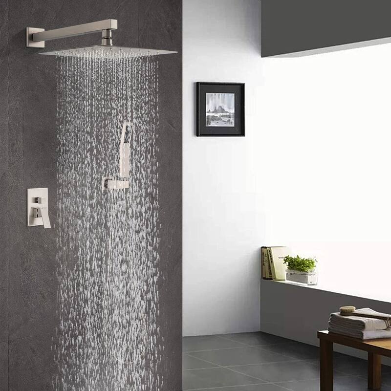 Proox 10" Wall mount Rainfall Square ShowerHead Bathroom Dual-way out Shower Handheld faucet - 10