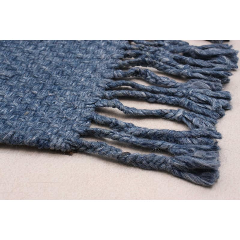 ECARPETGALLERY Braid weave Sienna Blue Wool Rug - 2'6 x 7'10