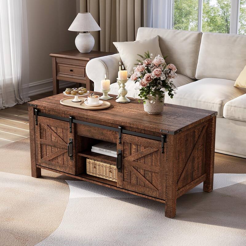 Farmhouse lift-top Coffee Table, Hidden Storage, Rustic Center Table