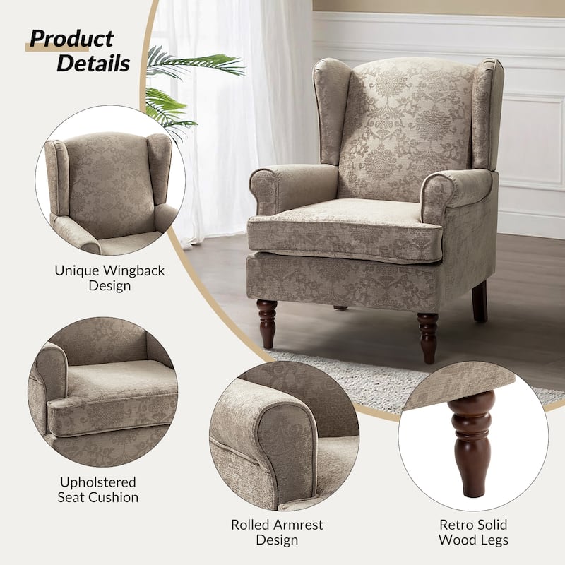 Epimethis Traditional Fabric Accent Wingback Armchair with Turned Legs by HULALA HOME