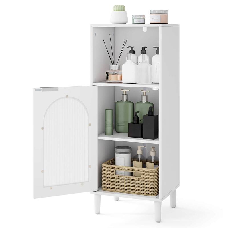 Costway Bathroom Floor Cabinet Wood Side Storage Organizer with - See Details - White - See Details