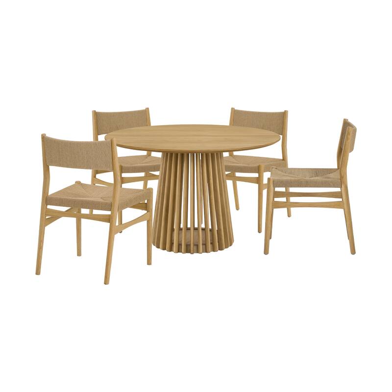 Pasadena Erie 5 Piece Round Dining Set with Paper Cord Chairs