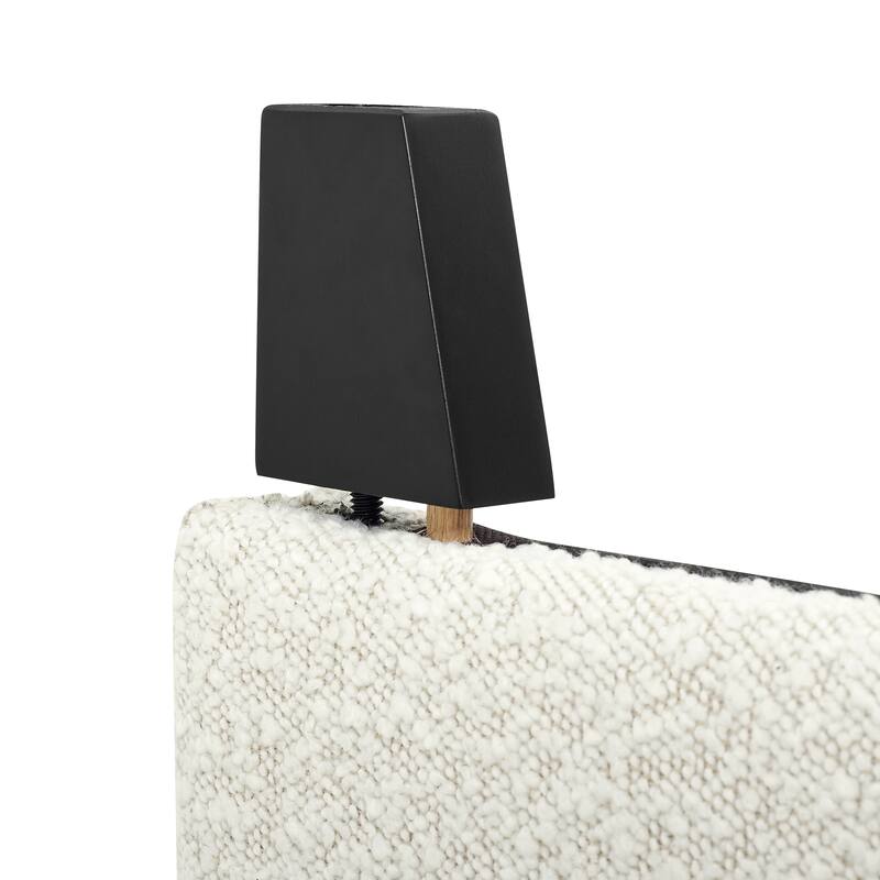 Queen Size White Boucle Upholstered Platform Bed with Padded Headboard