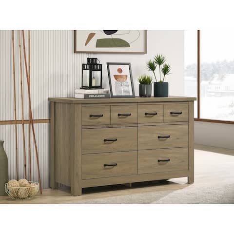 Finn Coffee Gray Oak Finish Dresser with 6 Drawers and Black