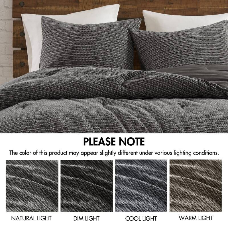 GDF Studio - Rowena Waffle Washed Cotton 3-Piece Comforter Set with Soft Textured Design