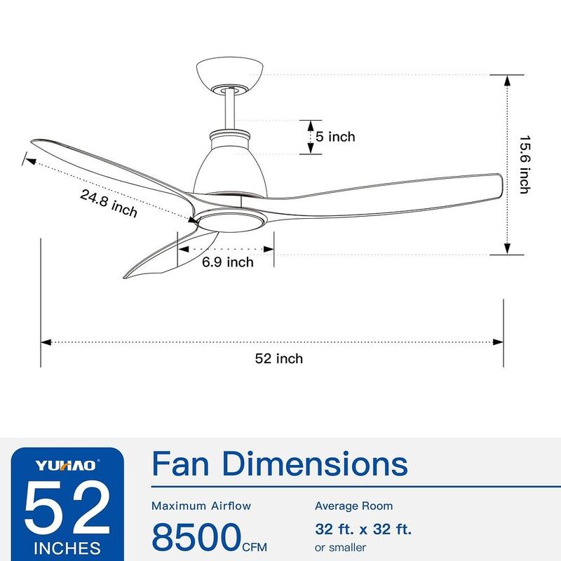 52" indoor Ceiling Fans with Light and Remote