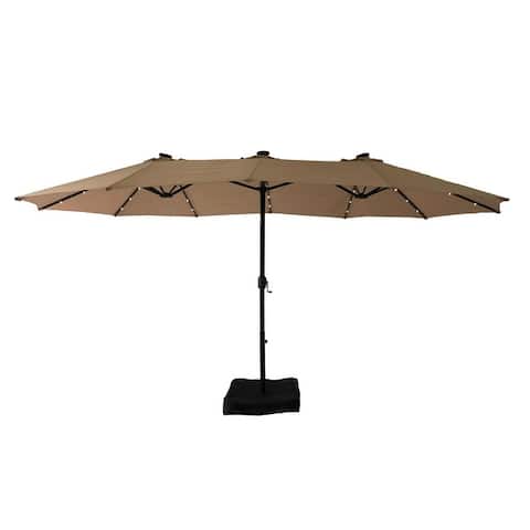 GZMR 15ft Patio Market Umbrella with Base and Solar Light