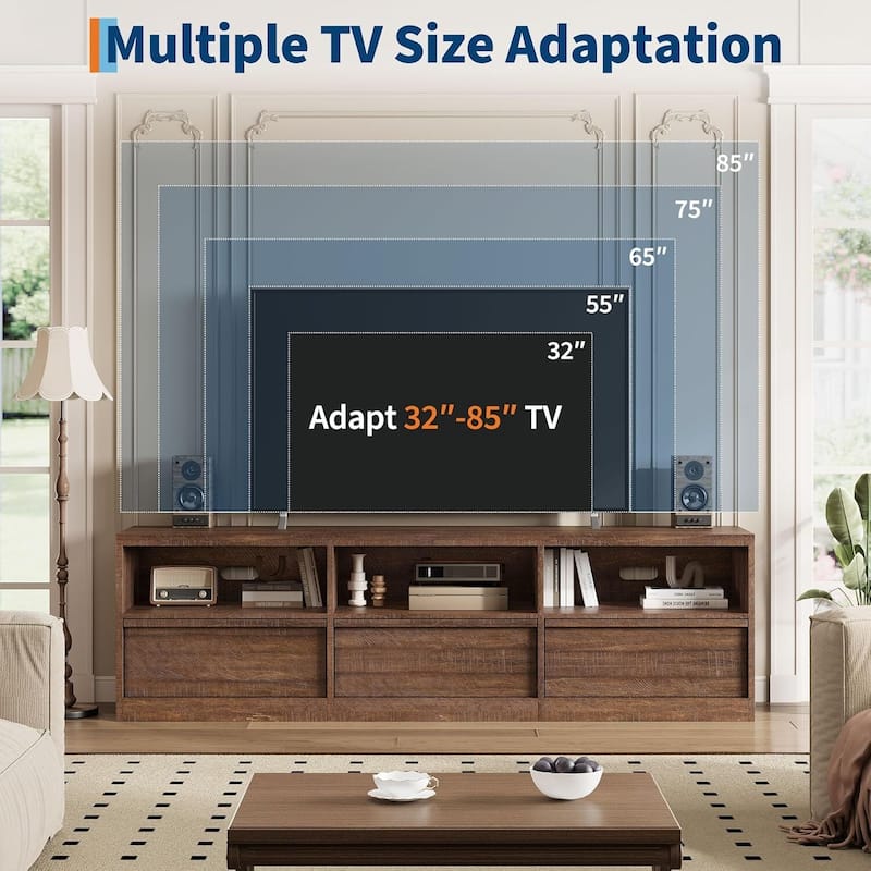 Industrial Modern TV Stand Entertainment Center with 3 Drawers Open Shelves for 65 70 75 Inch TVs - N/A