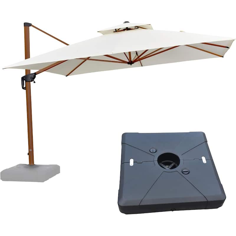 PURPLE LEAF 11ft Square Wood Pattern Patio Cantilever Umbrella with Base