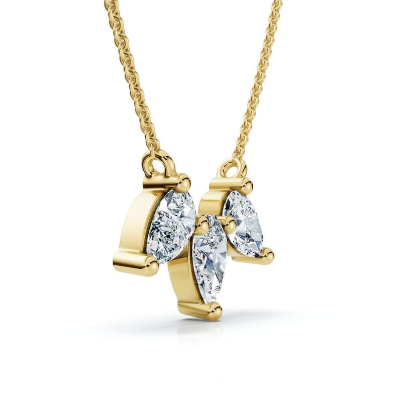 Bliss Diamond 1/2Ct Trio Pear Shape Diamond 18" Necklace Gold Pendant - Yellow