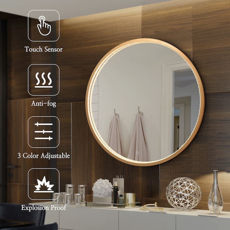 Luxury LED Wall Mirror Dimmable Bathroom Vanity Anti-fog Mirror - Black/Dark Gold - 36'' H X 2'' W