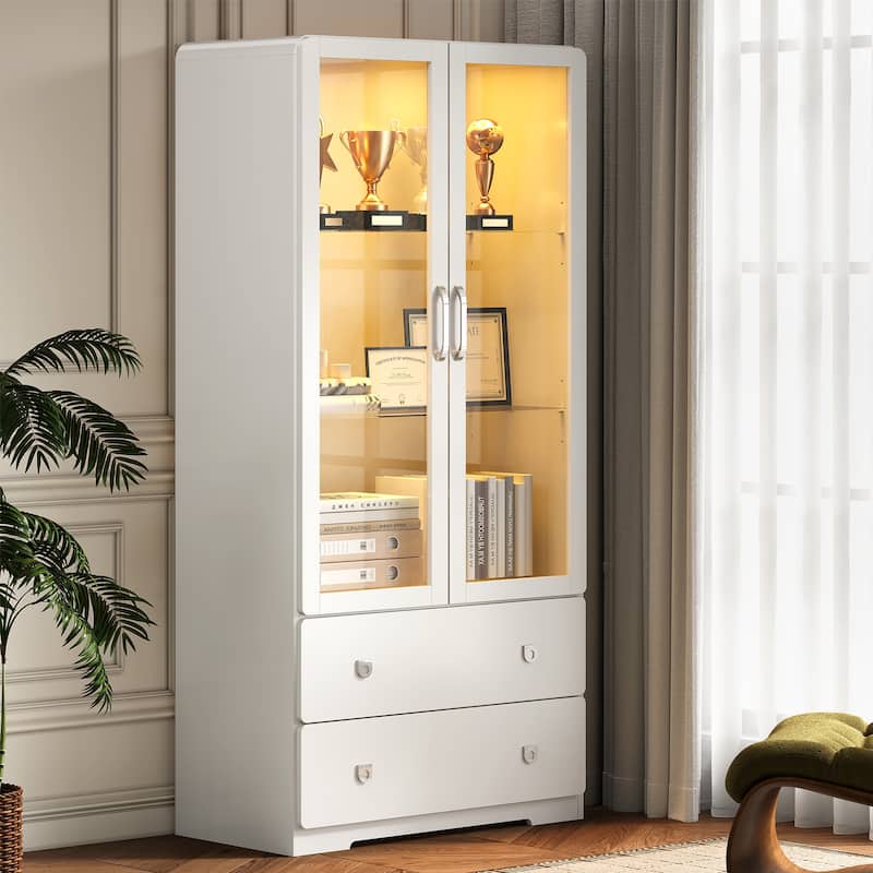 64'' Tall Display Cabinet with Acrylic Doors and LED Lights - N/A