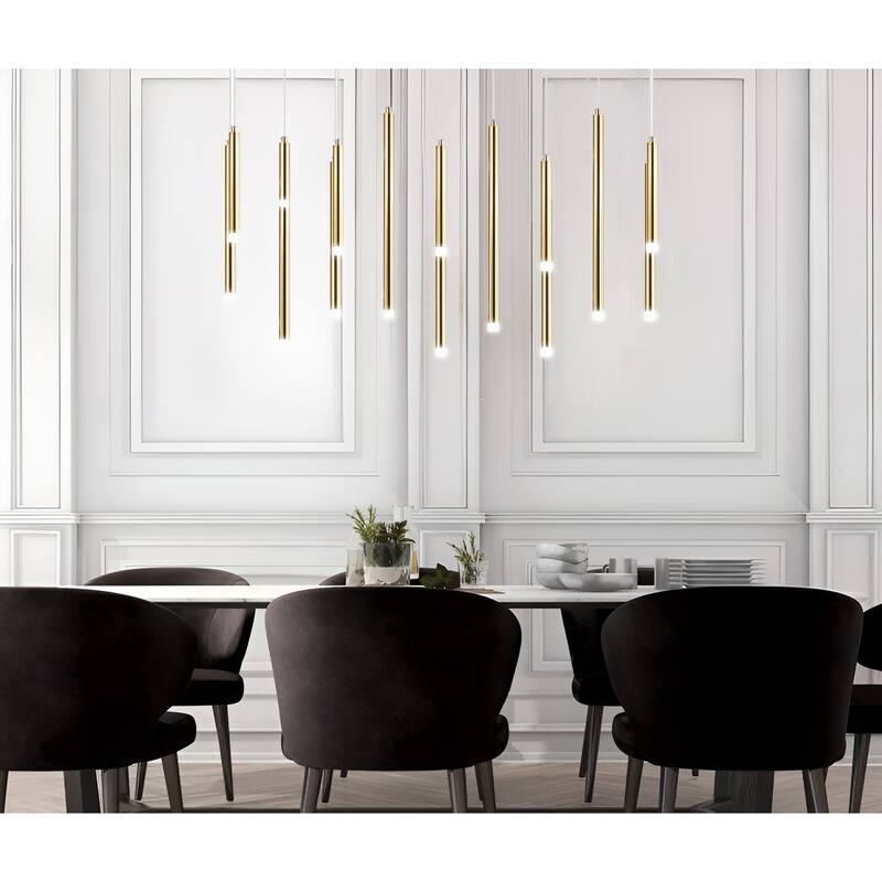 14 Light Linear LED Integrated in Black or Gold Cluster Chandelier, Luxury Kitchen Island Dining Room Pendant