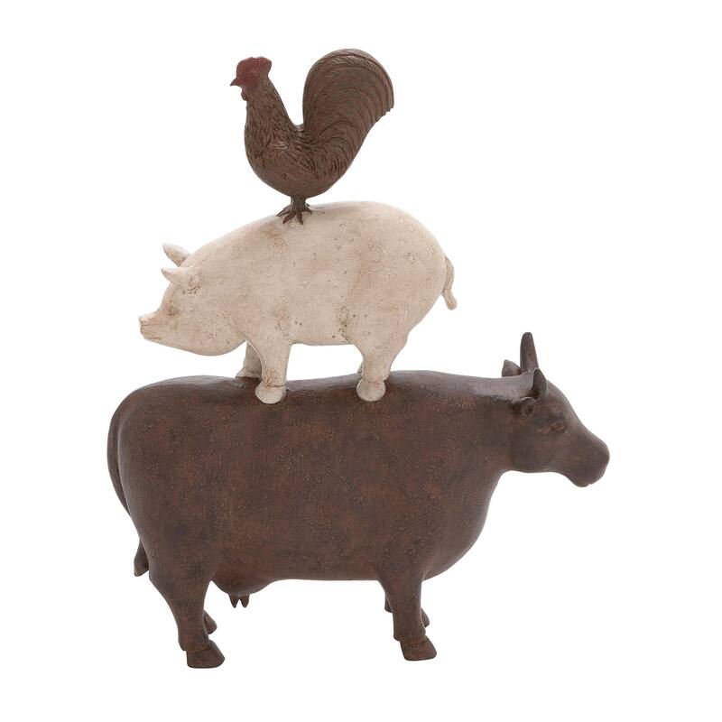 Polystone Farm Animals Stacked Decorative Sculpture - Brown - Roche River Decor - Brown - 10"W, 14"H