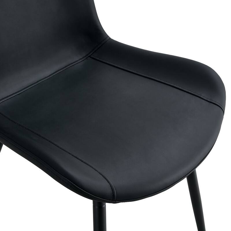 Set of 4 Black artificial leather backrest cushion dining chair, black metal legs, curved widened cushion design