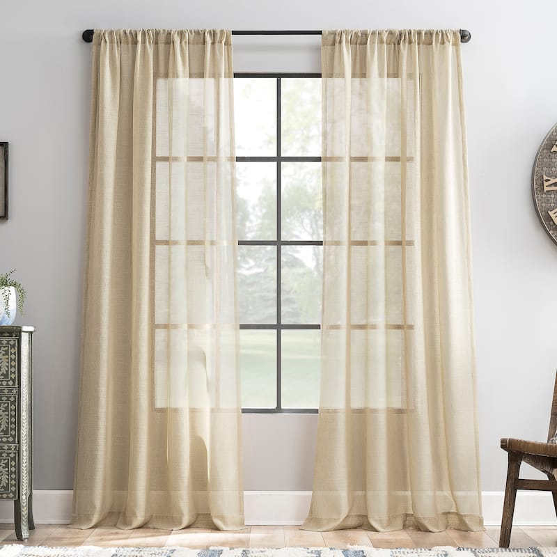Archaeo Slub Textured Linen Blend Curtain, Single Panel - 52" x 63" - Sand
